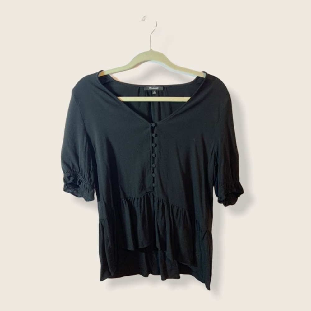 Madewell Black Button-Up Short Sleeve- Medium